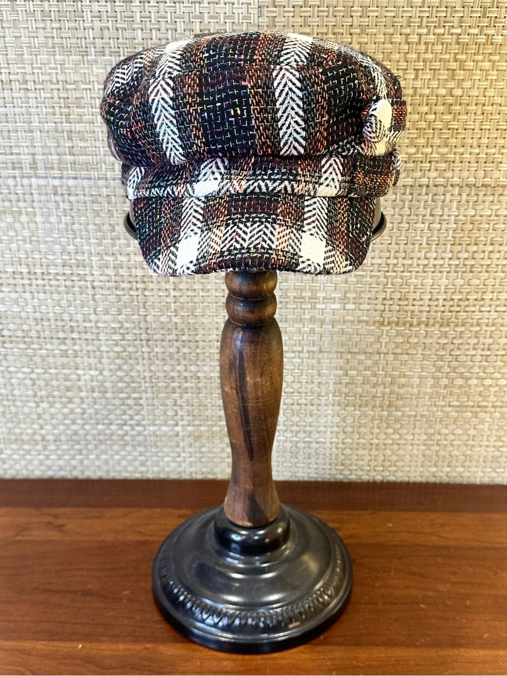 VTG 2000s D&Y Plaid Wool Blend Tweed Newsboy Cap Cabbie Hat